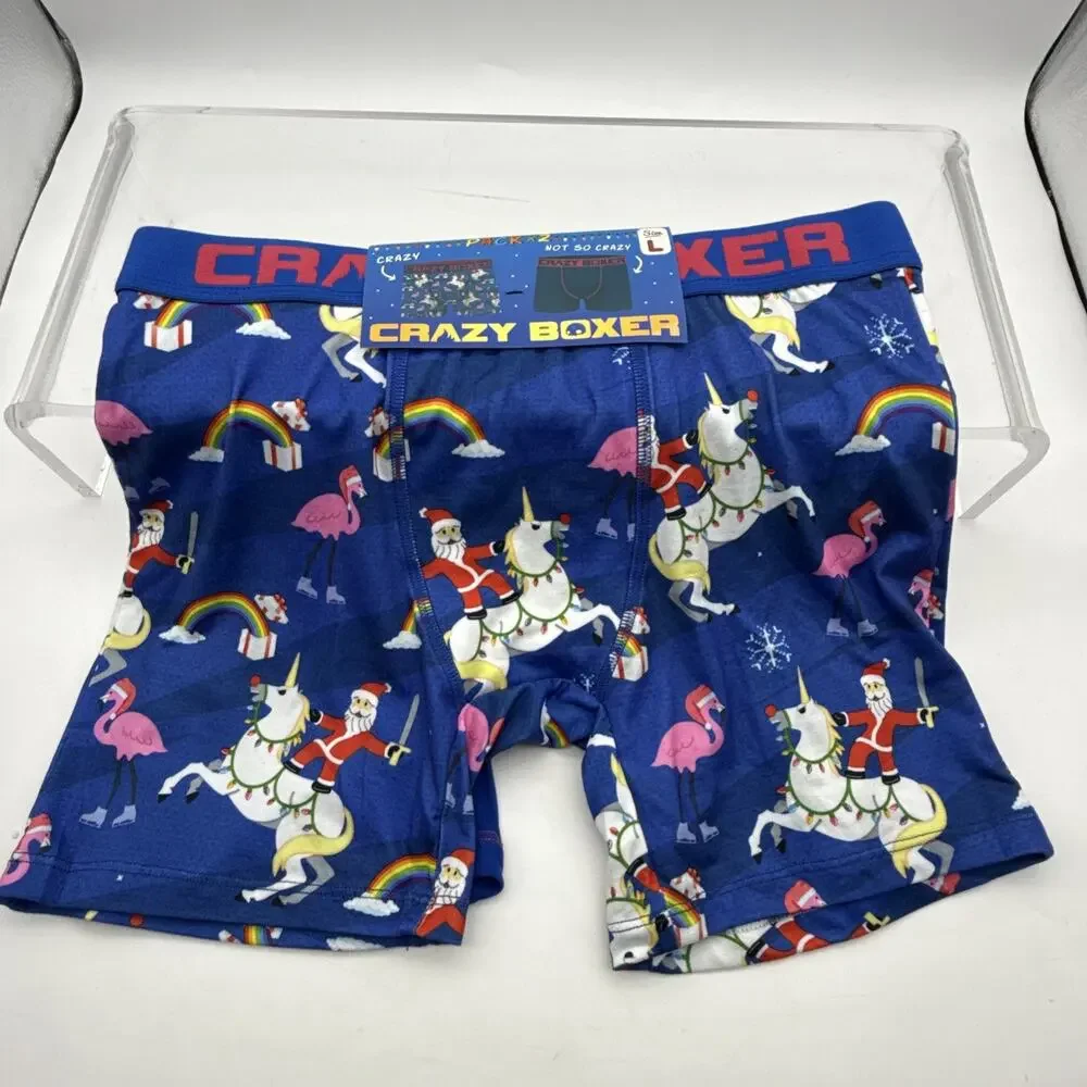 Mens LG 2-Pack Santa Claus Rainbow Unicorn Pink Flamingo Underwear Boxer Briefs